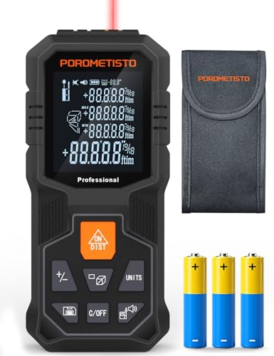12 IN 1 Metro laser POROMETISTO, Distanziometro Laser Digitale 80 m/262 ft, misurazione dell'angolo, Telemetro Laser Portatile con 4 unità, Misurazione Angolo/Distanza/Area/Volume/Pitagorico