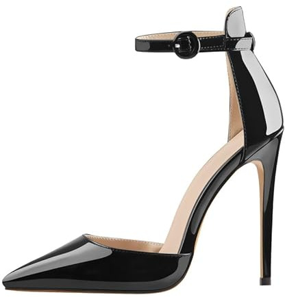 blingqueen Escarpins à talons hauts pour femme - Escarpins Stiletto avec boucle à lanière, Noir métallisé., 42 EU