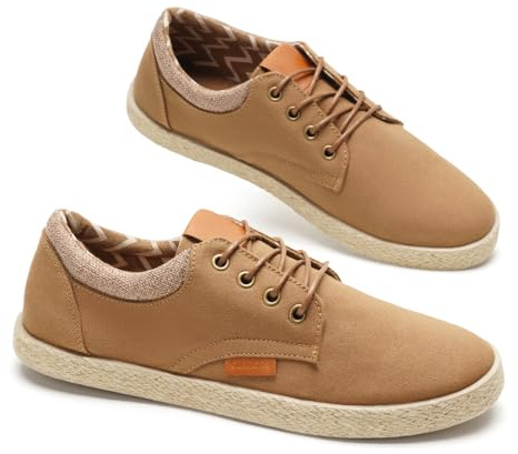 GLAMORA Zapatillas Lona Hombre con Cordones Alpargata Casual Canvas Zapato Plano Ligero Transpirable Suela Goma Efecto Esparto Flexible Comodo Verano