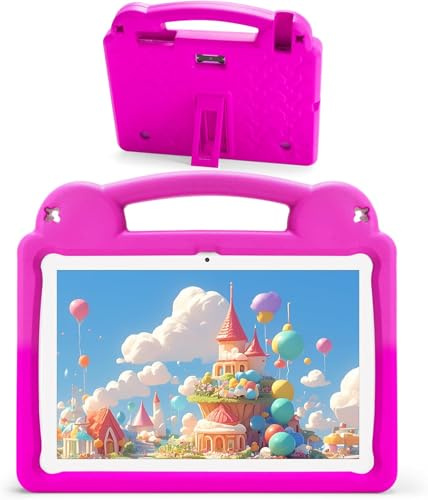 Generico R16 PRO Tablet per bambini da 10 pollici, Android 15, WiFi 6, Octa-Core, 4 GB di RAM, 64 GB di ROM, 5000 mAh, GMS, tablet Android con controllo parentale (rosa con custodia in EVA)
