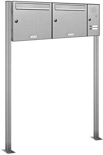 AL Briefkastensysteme 2er V2A Edelstahl Standbriefkasten mit Klingel rostfrei als 2 Fach Briefkastenanlage in Postkasten Doppel-Briefkasten Design modern