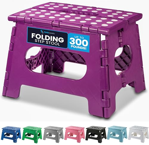 Handy Laundry Folding Lightweight Step Stool - Sturdy Enough to Support Adults - Opens Easy with One Flip - Great for Kitchen, Bathroom or Bedroom (Purple - 9 Inch)