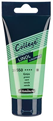 Schmincke - College Linol, Künstler-Linoldruck-Farben, Grün in 75 ml-Tube, 39550013, geruchsarme Linoldruckfarbe auf Wasserbasis, lichtecht, gleichmäßiger Druck