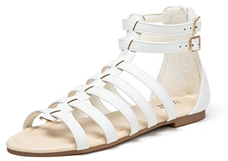katliu remsandaler damer bekväma läder romerska sandaler, Vit, 40 EU