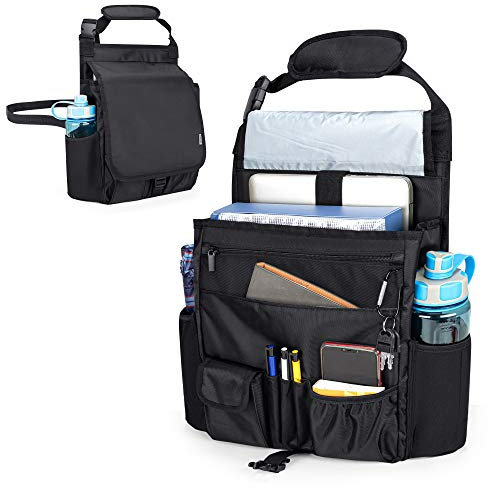 Luxja Autositz Organizer, Auto Aufbewahrungstasche für Beifahrersitz, Autositz Schoner mit Grosser Kapazität für Trinkflasche, Bücher, Handy, Laptop, Schwarz