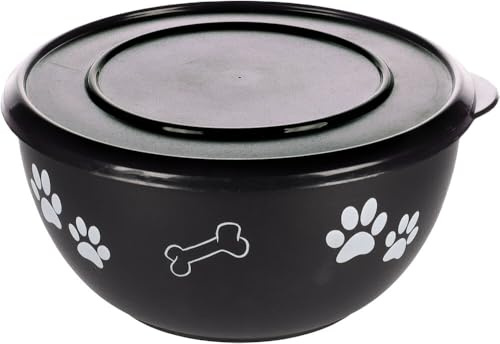 comedero Perro - Kena Negro & Plata con Tapa - Talla L - Acero Inoxidable - croquetas Perro - 1,25 L