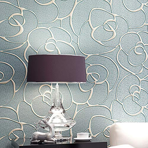 MEAIHOME Rotolo di carta da parati moderna minimalista 3D con motivo a rose in rilievo profondo in rilievo per soggiorno camera da letto non incollata blu chiaro 4,5 cm larghezza x 80,5 cm lunghezza