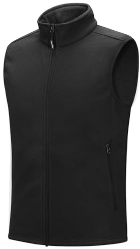 Outdoor Ventures Gilet in pile da uomo, leggero, senza maniche, antivento, con calda imbottitura, per uomo, con tasche con cerniera, Nero , XL