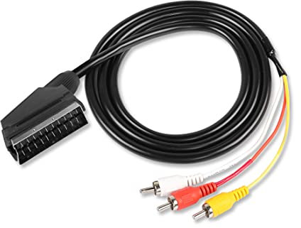YAODHAOD Adaptador de euroconector a 3 conectores RCA de 1,5 m, conmutador de entrada y salida + S-Video S-VHS AV Audio Video