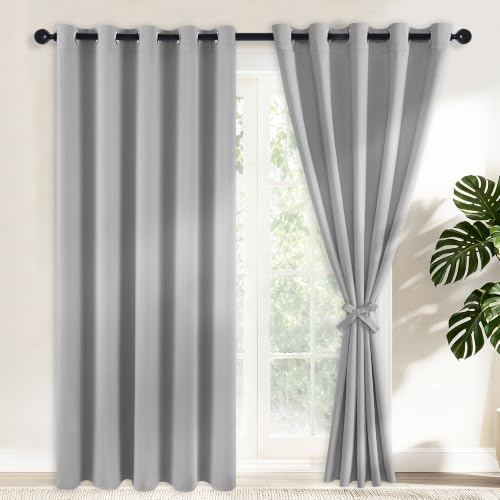 Hiasan mörkläggningsgardiner gardiner med öljetter, silvergrå ogenomskinliga gardiner, 2 stycken, 167 x 228 cm (bredd x höjd), mjuka skjutgardiner för sovrum, vardagsrum etc.