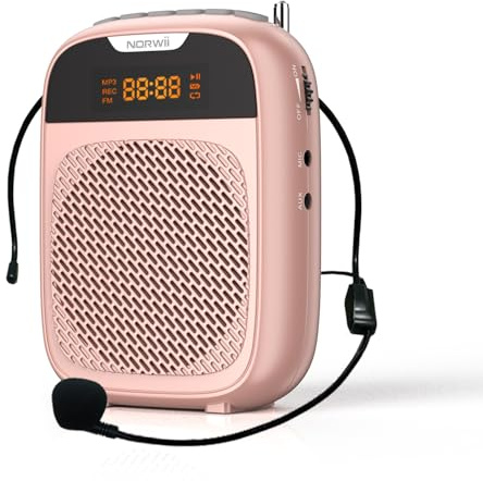 Norwii Mini Voice Amplifier Portable Rechargeable Bluetooth Speaker 4000mAh with Wired Microphone Headset PA System Personal Voice Amplifier for Teachers, Tour Guides, Meeting, Coaches (Rose Gold)