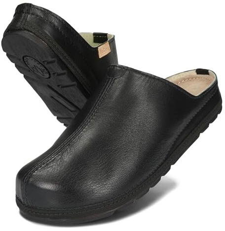 BeComfy Pantofole Unisex in Vera Pelle Ciabatte da Donna e da Uomo con Suola Solida 36-46 EU (Nero, Sistema Taglie Calzature EU, Adulto, Numero, Media, 44)