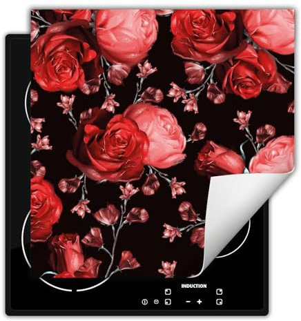 DarHaus Piastra di copertura per fornelli 50x52 cm Copri piano cottura vinile - Rose nere