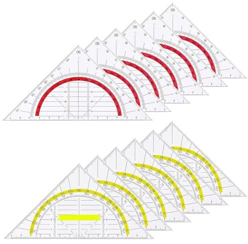ElevaPulse 12 Stück Geometrie Dreieck, 6 Geodreieck Mit Griff Gelb Und 6 Geodreieck Rot, Transparent Geodreieck, Geodreieck Set, Geodreieck Flexibel, Geeignet für Studenten Büro Designer Malerei