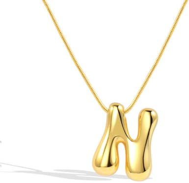 Collar con letras de burbujas, collar con iniciales para mujer, collar con colgante de letras inglesas A-Z, joyería para mujeres, hija, hermana, Einheitsgröße, Acero inoxidable, Sin piedra preciosa