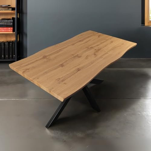 Bett11 Esstisch 140x80 cm Holz 40mm Eiche-Optik, Spider Gestell schwarz, Baumkantentisch aus Holz, Casa Massiva