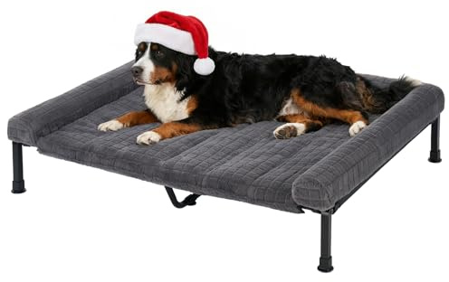 Veehoo Hundeliege Outdoor XL Waschbar, Flauschiges Hundeliege mit Abnehmbarem Polster, Erhöhtes Hundebett Hundesofa mit Rutschfesten Füßen für Drinnen Draußen, Grau 134 x 94 x 20 cm
