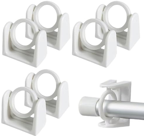 No Drill Curtain Pole Brackets, 6 Pcs Curtains Rod Holder Self Adhesive Curtain Hooks Towel Pole Holder Wall Fixing Rod Hangers Hooks with Rotating Ring for Bathroom Kitchen