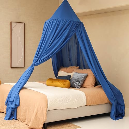 Ciel de Lit Bleu | Baldaquin Rond pour Lit Queen & King | Moustiquaire Lit Double | Décoration Chambre Adulte & Ado | Disponible en Plusieurs Tailles & Couleurs