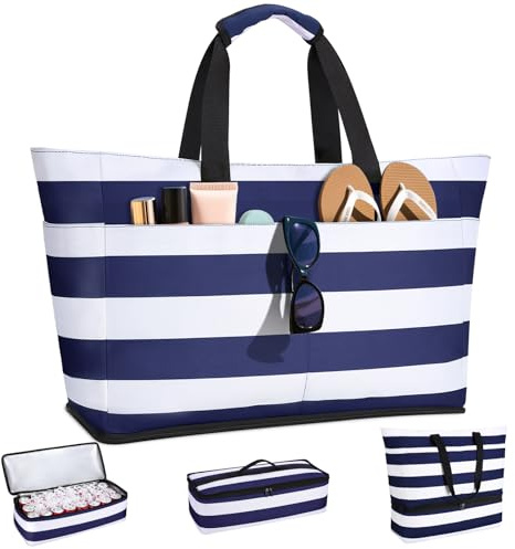 CIRYCASE Bolso Playa Mujer con Nevera 2 en 1, Impermeable & Plegable | Bolsa de Viaje XXL Familiar, 54L Extra Grande con Cremallera y 9 Bolsillos para Piscina/Picnic/Gimnasio/Compra Esenciales