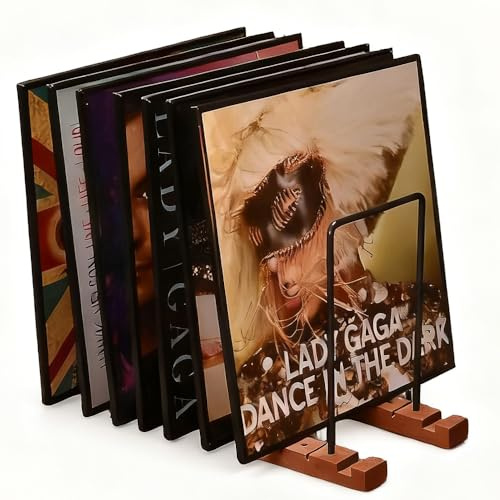 RNPKZ Vinyl Record Storage Holder, Wooden Vinyl Record Stand with Non-slip Grooves, Magazine Organizer Record Display Stand, Display Up to 50 LP Albums DVDs CDs for Modern Home Office Desktop Decor