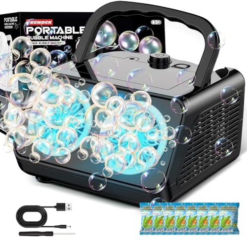 Tecnock 2026 Upgrade Bubble Machine for Kids, Automatic Bubble Blower, Plug in or Battery Operated, 20000+ Bubbles Per Minute, Portable Bubble Maker for Garden, Parties and Birthday Gifts
