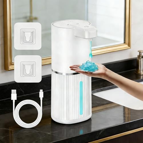 Dispenser Sapone Automatico, 380ml Dispenser Sapone Bagno con Sensore Infrarossi, Dosatori per sapone liquido, USB Ricaricabile Soap Dispenser per Cucina Bagno, Dosatore Sapone Bagno con 4 Passaggi