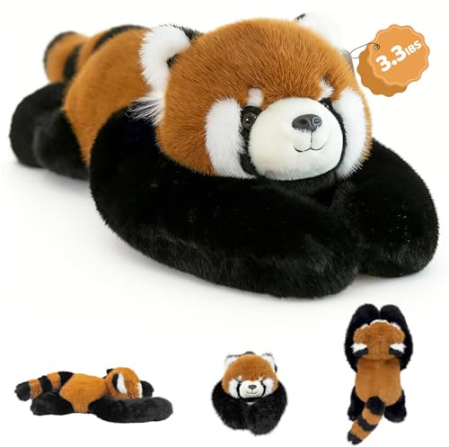 asterbud - Animal en Peluche Panda Rouge lestée 1,5 kg - Couverture en Peluche Teddy pour Enfants et Adultes, Oreiller Doux et câlin pour soulager l'anxiété et favoriser Le Sommeil (Panda 45 cm/17,7