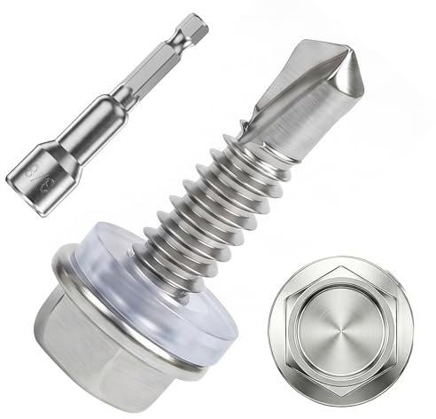 Viti autoperforanti in acciaio inox, a testa esagonale, viti autoperforanti per legno, tetto, lamiera metallica (M6,3 x 32 mm, 50 pezzi)