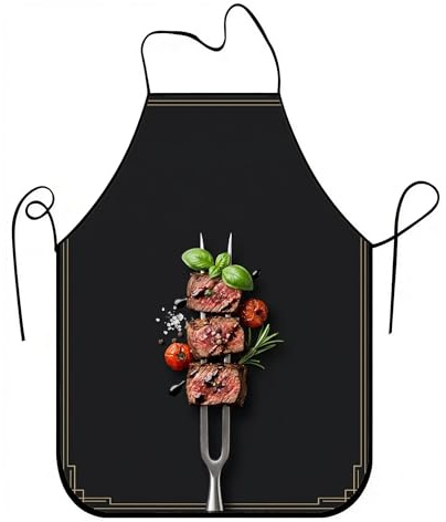 Delantal negro gourmet para cocinar, diseño moderno de tenedor, delantal de cocina para barbacoa, trabajo culinario de verano, Negro, 24x31 Inch
