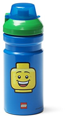 LEGO Iconic Boy Drinking Bottle - 390 ml, Durable PP/Silicone - Fun and Practical Kids Water Bottle with Covered Spout, Sports Water Bottle, Blue/Green