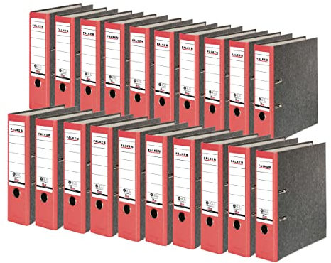 Original Falken 20er Pack Recycling-Ordner Wolkenmarmor. Made in Germany. 8 cm breit DIN A4 roter Rücken Ringordner Aktenordner Briefordner Büroordner Pappordner CO2-Neutral Blauer Engel