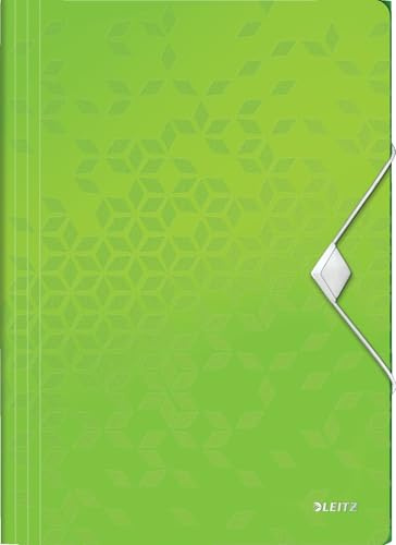 Leitz Chemise 3 Rabats, Contient jusqu'à 150 Feuilles A4, Fermeture Élastique, Plastique souple, Vert, WOW, 45990054