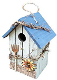 Wooden Birdhouse Hanging Bird Nest Garden Bird House for Hanging Outdoors Blue Size L
