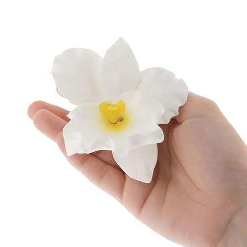 Global Sugar Art Cattleya Orchid Sugar Cake Flower, White, Large, 1 Count by Chef Alan Tetreault