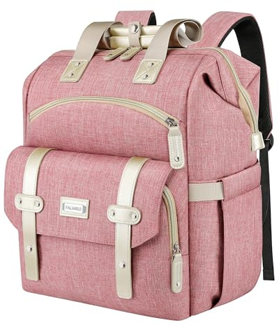 FALANKO Backpack for Women,Wide Open Work Large Student Bookbag for 15.6 Inch Laptop,Doctor Teacher Nurse College School Travel Bag,Water Resistant Laptop Bookbag Computer Back Pack Pink