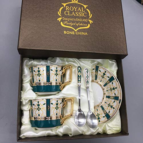 XUDREZ British Vintage Porcelain Tea Cup, Ceramic Coffee Cups, Bone Porcelain Creative Tea Set with Coffee Cup, Saucer, Teaspoon (4)