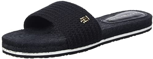 Tommy Hilfiger Espadrilles Femme TH Textured Flat Sandal Chaussures En Toile, Noir (Black), 36 EU