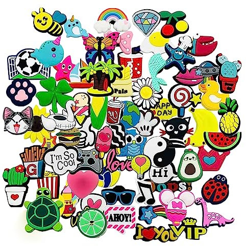 VEGCOO 30/60pcs Adornos para Zapatos, Pins Decorativos de Dibujos Animados Accesorios y Encantos para Zapatos, Decoración de zapatos para Adultos, Niños y Niñas (60 pcs)