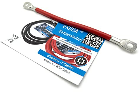 Exoda Batteriekabel 25 mm² 20cm mit Kabelschuhen M8 Rot für Einsatzbereiche Auto Boot Motorrad 840A bei 12V flexibles Kabel mit hohem Kupferanteil und PVC H07VK Mantel