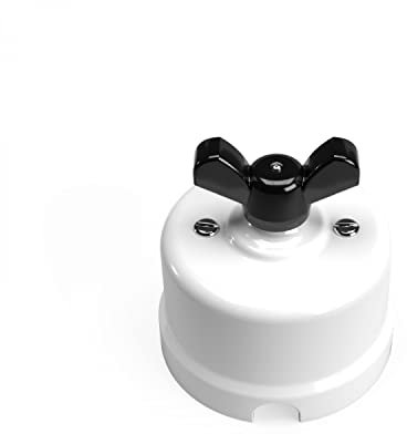 creative cables - Interruttore/Deviatore in porcellana bianco con dado a farfalla - Nero