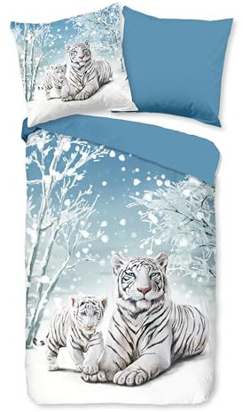 Good Morning Flanell Bettwäsche Safe Blue 1 Bettbezug 135 x 200 cm + 1 Kissenbezug 80 x 80 cm