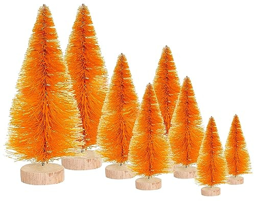 8 Pcs Mini Christmas Tree,Bottle Brush Trees with Wood Base, Artificial Tabletop Christmas Tree DIY Crafts Ornaments Winter Decorations for Home Party Autunm Thanksgiving day Decor (Orange)