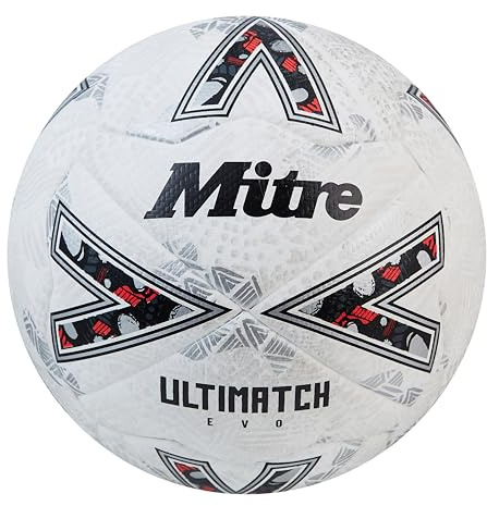 Mitre Ultimatch Football, Enhanced Control, Extra Durability, Added Accuracy, Ball, White/Off-White/Trophy Silver, 4