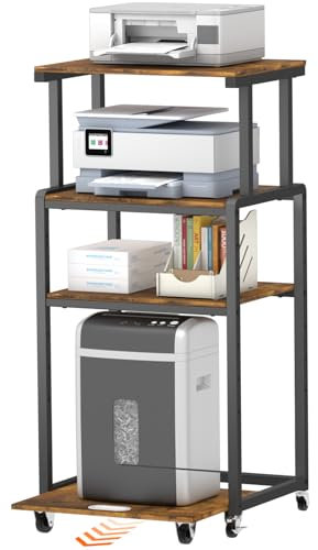 Lifewit 4 Tier Druckerständer mit Rollen & Verstellbarem Ablageboden, Druckertisch für Aktenvernichter/Scanner/Fax, Stabiler Druckerwagen, Druckerregal für Zuhause Büro, Rustikales Braun
