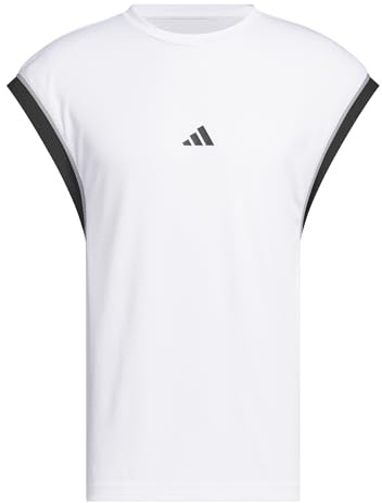 adidas Men's Basketball All World Sleeveless Tank, White/Black, L Tall