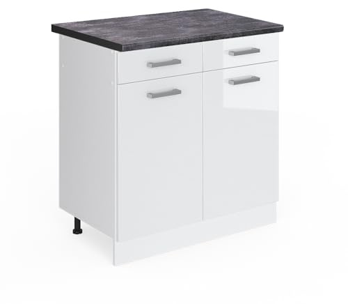 Vicco Küchenunterschrank R-Line, Weiß Hochglanz, 80 cm, AP Anthrazit, zur freien Kombination innerhalb modularer Küchensysteme