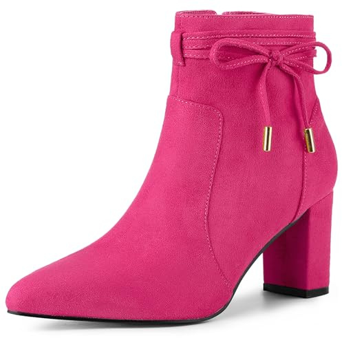 Allegra K Women Pointed Toe Chunky Heel Block Heel Zipper Ankle Boots