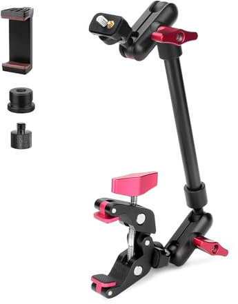 JEBUTU Brazo Mágico de 34 cm/13 Pulgadas con Superabrazadera, Montaje y Abrazadera Flexible de 360 °, Soporte para Teléfono, Brazo Articulado con Tornillos de 1/4 Pulgadas para Cámara, Webcam