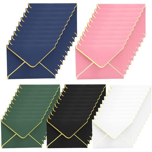 100 Stück Kleine Briefumschläge, 13.5 x 17.5 CM Mini Umschläge Bunt, Geschenkkarte Umschlag, Goldfolienrand Luxuriöse Kuvert mit V-förmige Öffnung für Grußkarten Einladung Einladungen (5 Modelle)